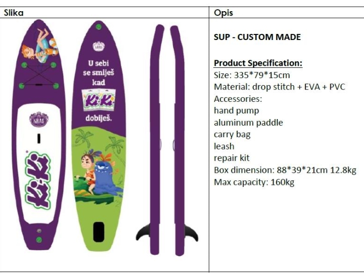 Nova SUP daska, Kiki logo + oprema