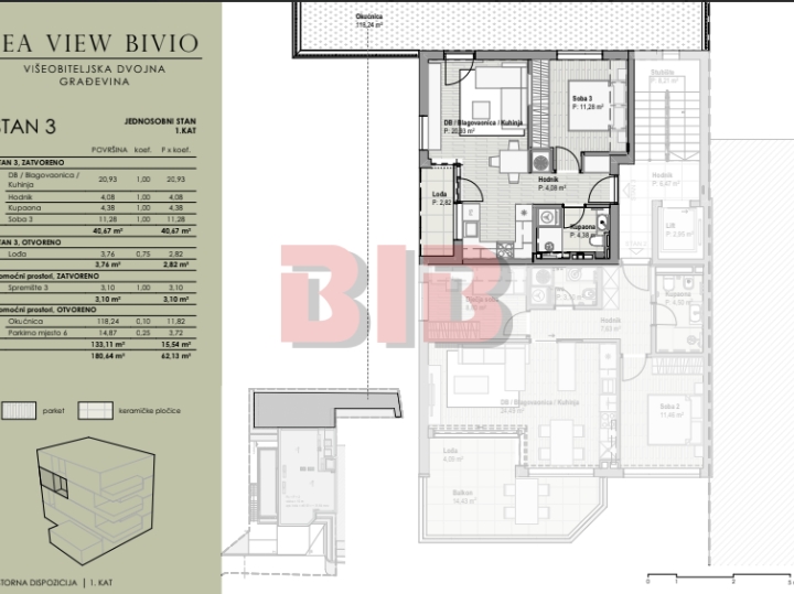 Bivio, luksuzan stan u urbanoj vili, 1. kat, okućnica 118,24m2