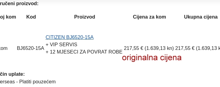 Ručni sat Citizen solarno punjenje
