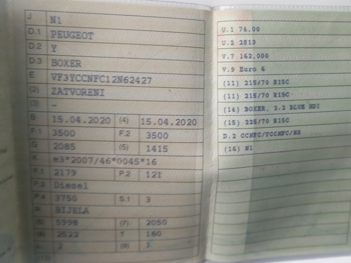 Peugeot Boxer 2020. g., reg. god. dana