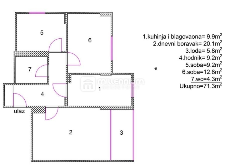 Podmurvice, 68.37m2, 2S+DB s lođom