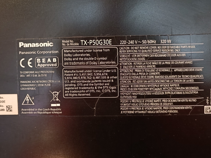 Panasonic viera plazma tv TX-50G30E