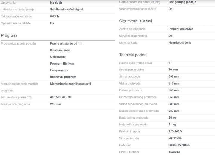 Novo, ugradbena perilica posuđa