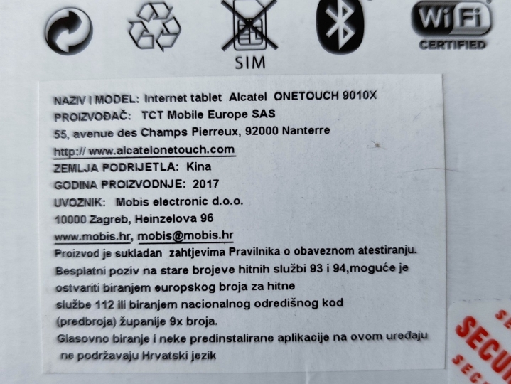 Alcatel Pixi3 tablet 10"