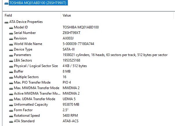 Hdd 2,5"  Toshiba 1Tb