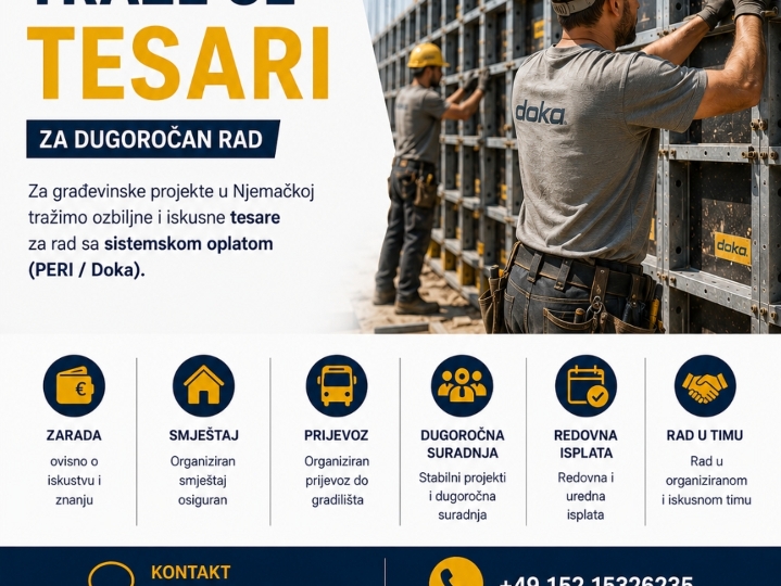 Potrebni tesari za rad u Njemačkoj 