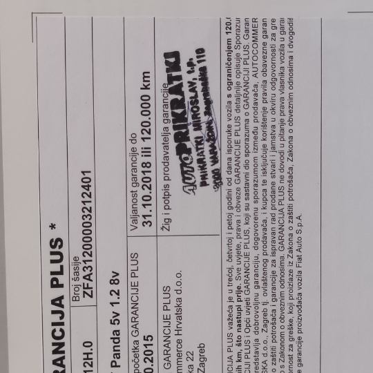 Fiat Panda 1.2, 2013. godište (zadnja linija)