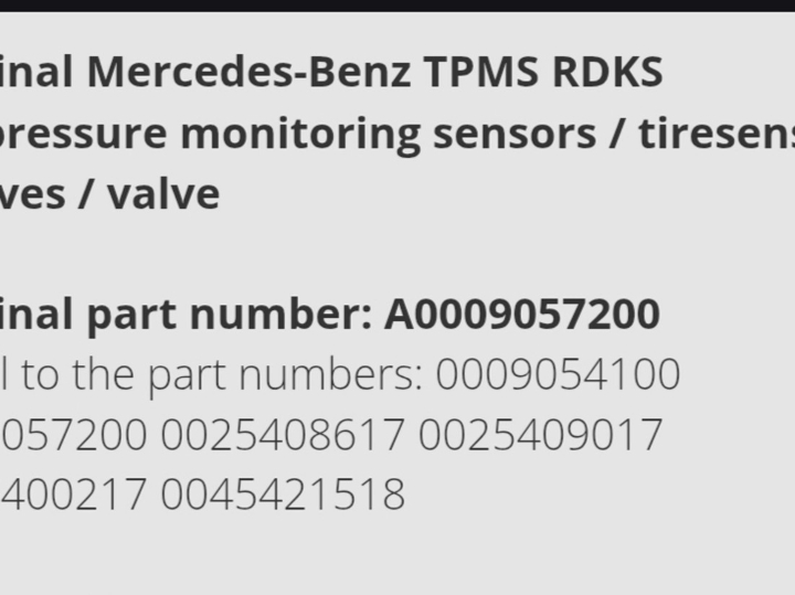 TPMS senzori tlaka za Mercedes-Benz