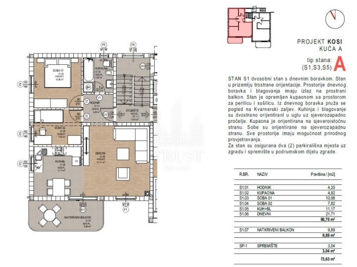 Kosi – prizemlje, okućnica 80 m² i pogled na more