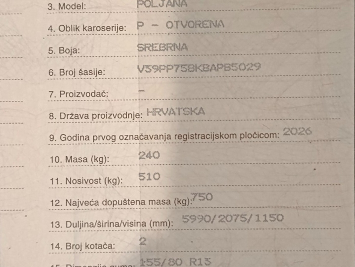 Prikolica za plovilo do 6 m, 2011. god.